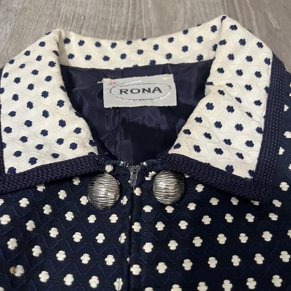 Vintage 60s RONA Shirt Dress W/ Contrasting Collar And Cuffs Pleat Navy - Picture 3 of 11